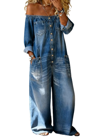 Chloe - Off-Shoulder Denim Jumpsuit
