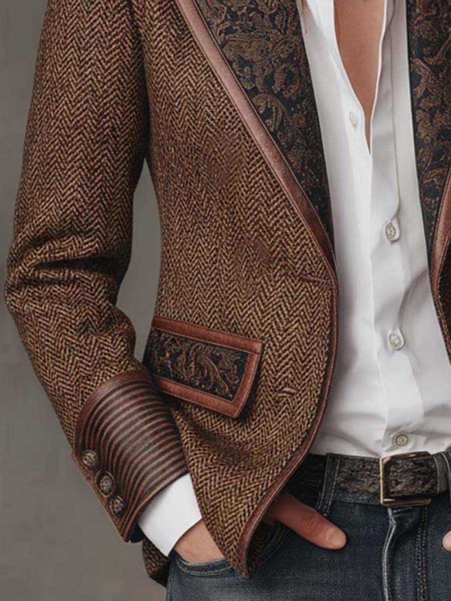 Women's Herringbone Blazer with Printed Panels