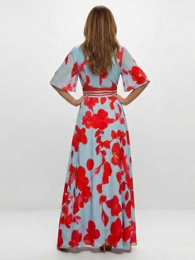 Marlyn™  | V Neck Short Sleeve Floral Maxi Dress