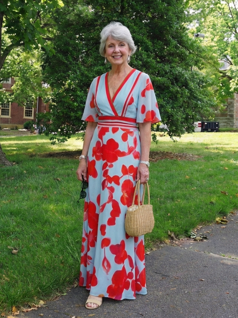 Marlyn™  | V Neck Short Sleeve Floral Maxi Dress