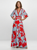 Marlyn™  | V Neck Short Sleeve Floral Maxi Dress