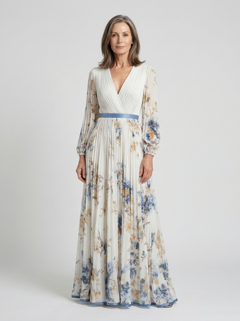 Emma™  | Long Sleeve V Neck Floral Maxi Dress
