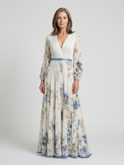 ARVELYNE™  | Long Sleeve V Neck Floral Maxi Dress