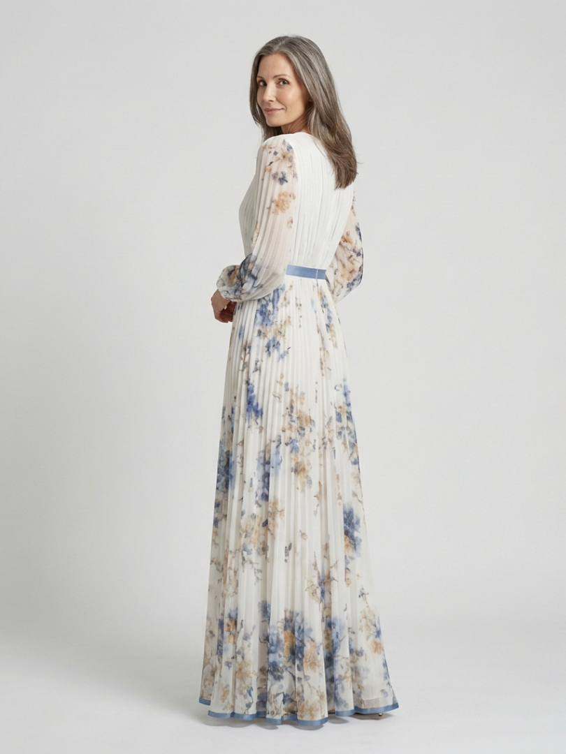 Emma™  | Long Sleeve V Neck Floral Maxi Dress