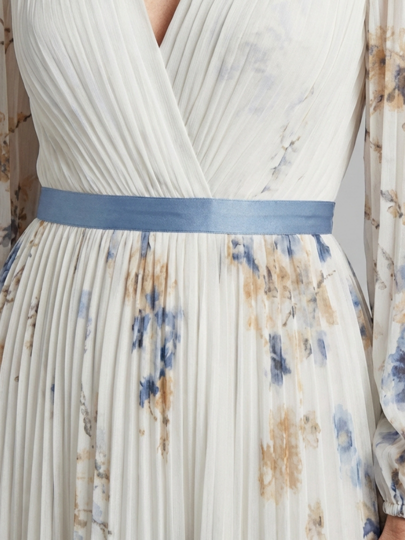 Emma™  | Long Sleeve V Neck Floral Maxi Dress