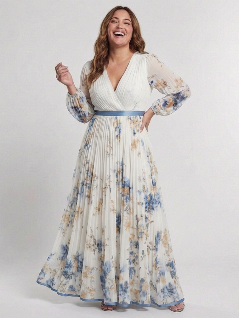 Emma™  | Long Sleeve V Neck Floral Maxi Dress