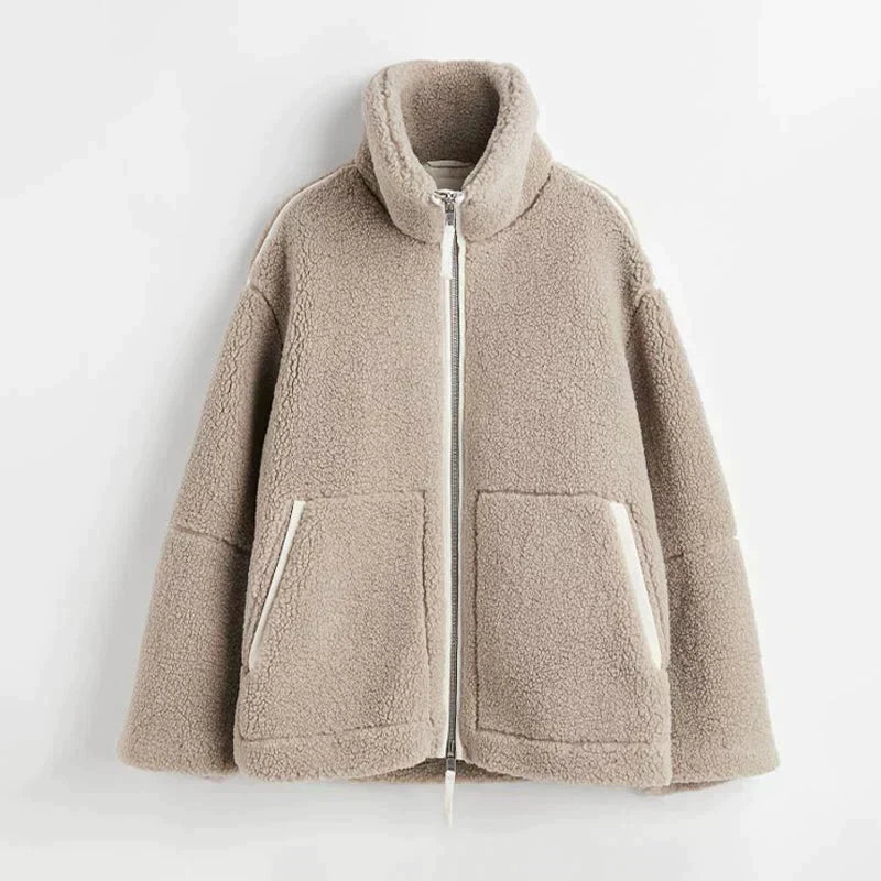 AVELINE OVERSIZED TEDDY JACKET WITH HIGH NECK