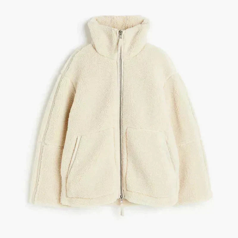 AVELINE OVERSIZED TEDDY JACKET WITH HIGH NECK