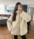 AVELINE OVERSIZED TEDDY JACKET WITH HIGH NECK