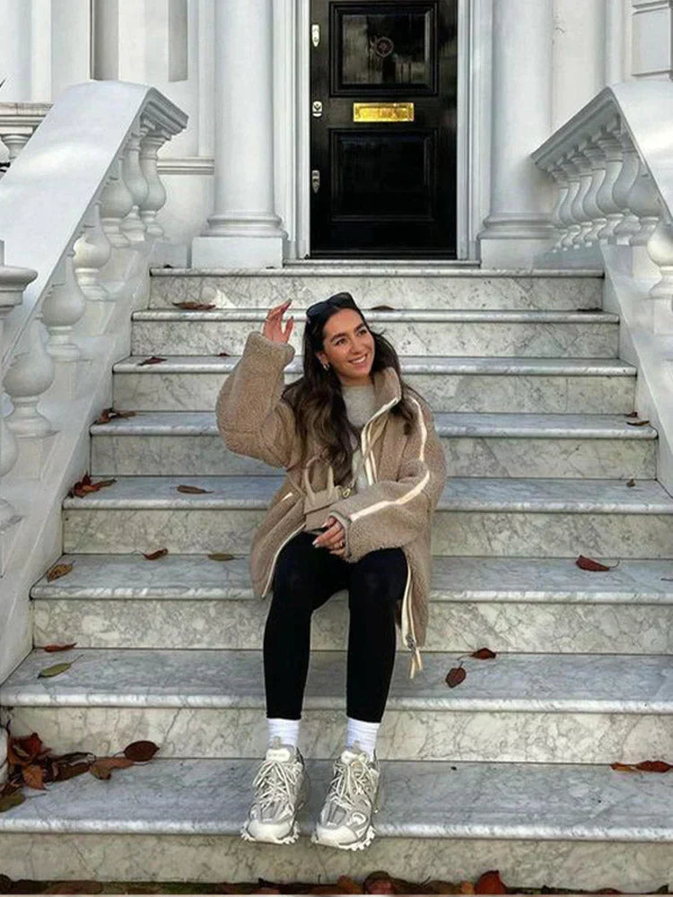 AVELINE OVERSIZED TEDDY JACKET WITH HIGH NECK