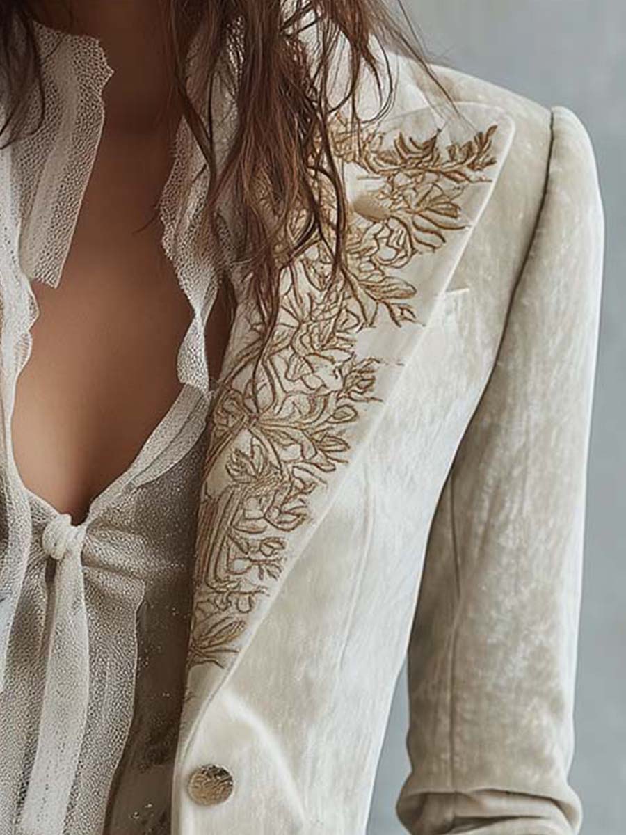 Ivory Embroidered Tailored Women's Blazer