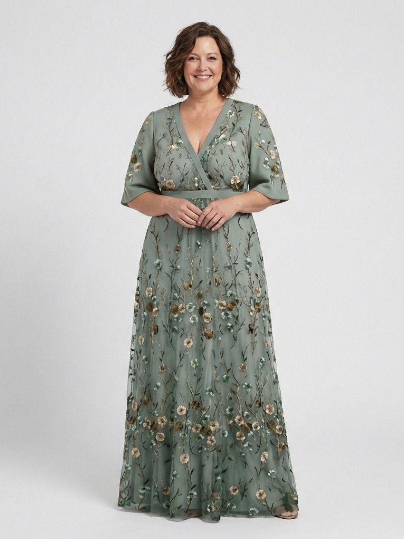 Bethany™  | Floral V Neck Short Sleeve Maxi Dress