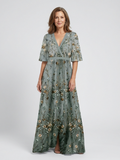 Bethany™  | Floral V Neck Short Sleeve Maxi Dress