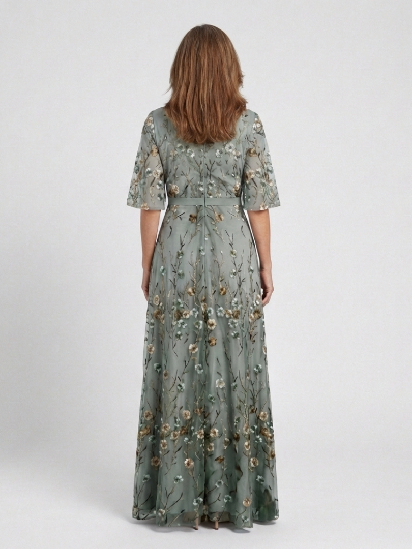 Bethany™  | Floral V Neck Short Sleeve Maxi Dress