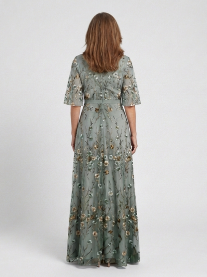 ARVELYNE™  | Floral V Neck Short Sleeve Maxi Dress