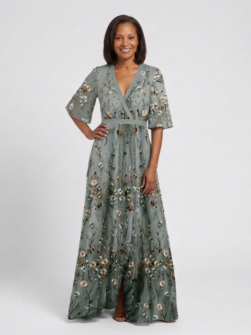 Bethany™  | Floral V Neck Short Sleeve Maxi Dress