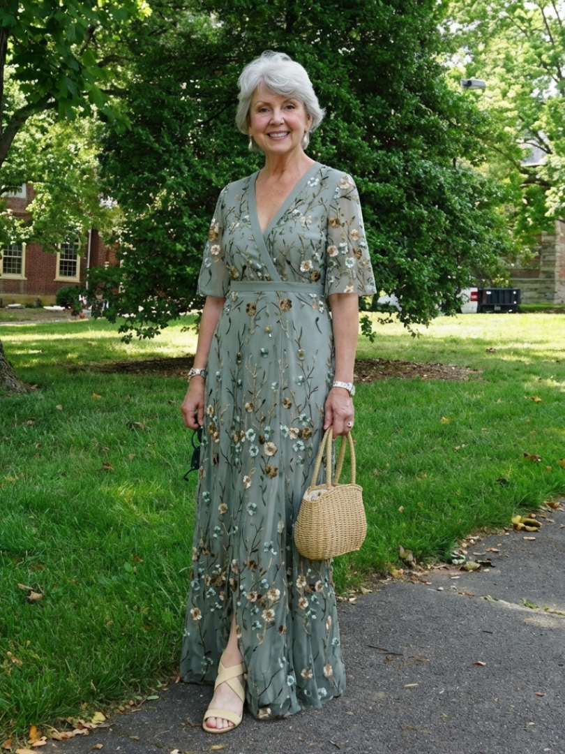 Bethany™  | Floral V Neck Short Sleeve Maxi Dress