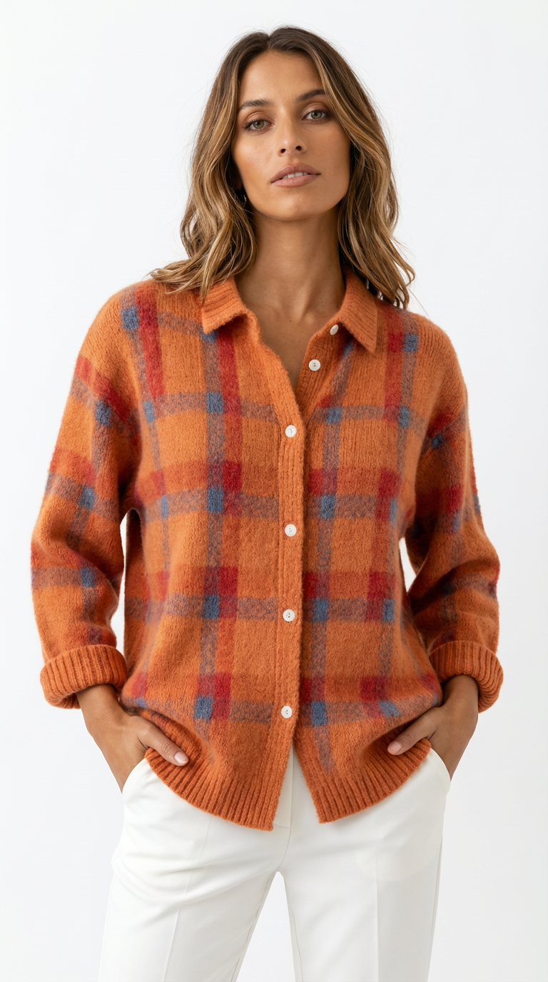 Elara™ | Soft Check Knit Cardigan