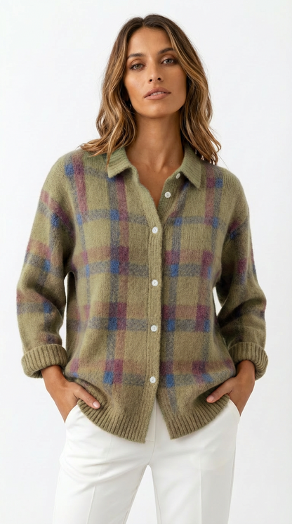 Elara™ | Soft Check Knit Cardigan