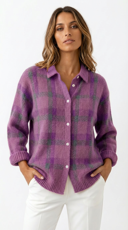 Elara™ | Soft Check Knit Cardigan
