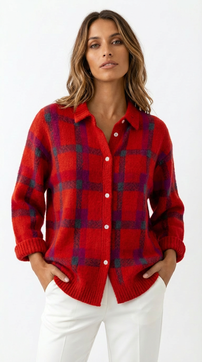 Elara™ | Soft Check Knit Cardigan