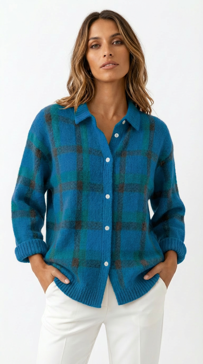Elara™ | Soft Check Knit Cardigan