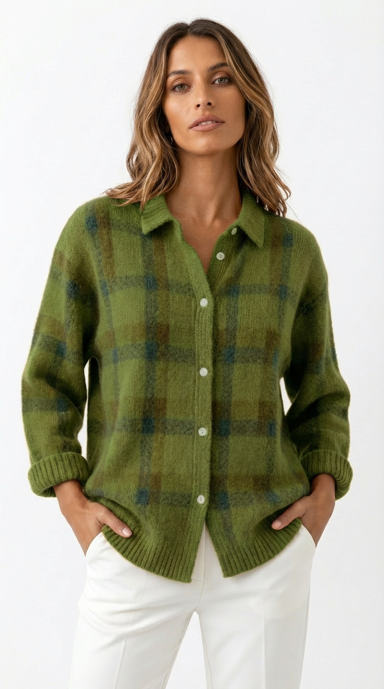 Elara™ | Soft Check Knit Cardigan