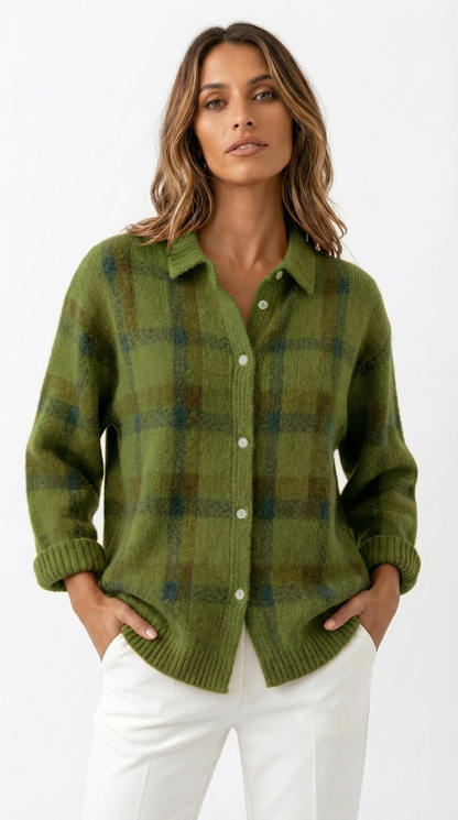 Elara™ | Soft Check Knit Cardigan