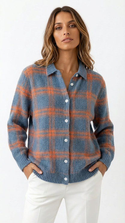 Elara™ | Soft Check Knit Cardigan