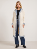 Kensington Denim-Trim Ribbed Knit Longline Coat