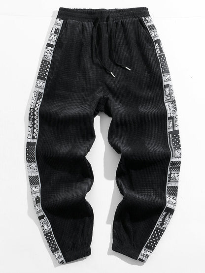 Corduroy Paisley Print Panel Pants