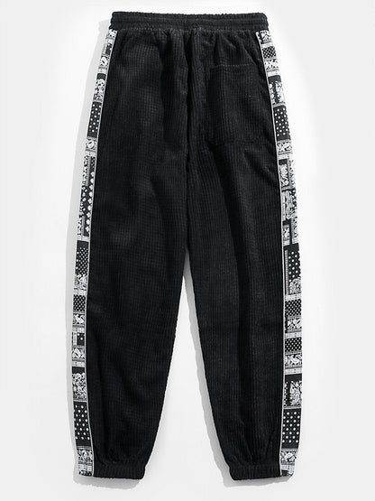 Corduroy Paisley Print Panel Pants