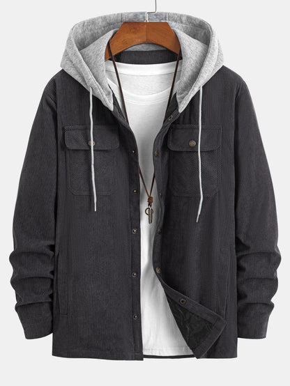 Quilted Lined Corduroy Hooded Coat